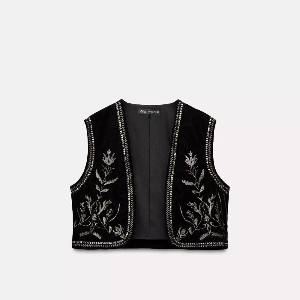 New Zara velvet embellished vest